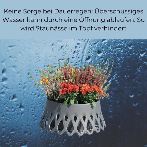 Grabschale mit Selbstbewässerung und Wasserüberlauf Friedhof Grab Vase anthrazit Ø 40