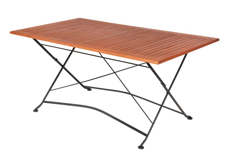 Klappbarer Gartentisch mit Holzplatte und Metallgestell