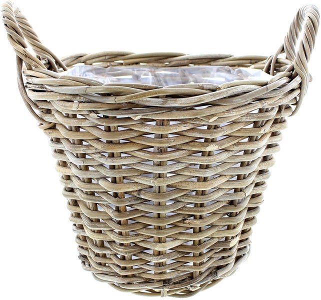 Dekoleidenschaft Pflanzkorb Rattan groß, Ø 40x30 cm Blumentopf, Pflanztopf, Pflanzkübel für Draußen, Blumenkübel