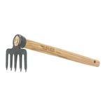 Blumenharke mit Holzstiel und vier Zinken für die Gartenarbeit