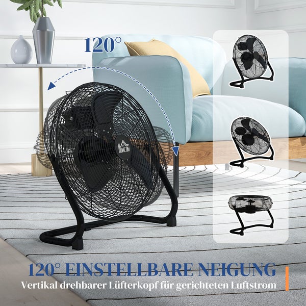 HOMCOM Tischventilator Elektrischer Ventilator mit 3 Geschwindigkeitsstufen, um 120° verstellbarer Winkel für Zuhause, Büro, Schlafzimmer, Schwarz