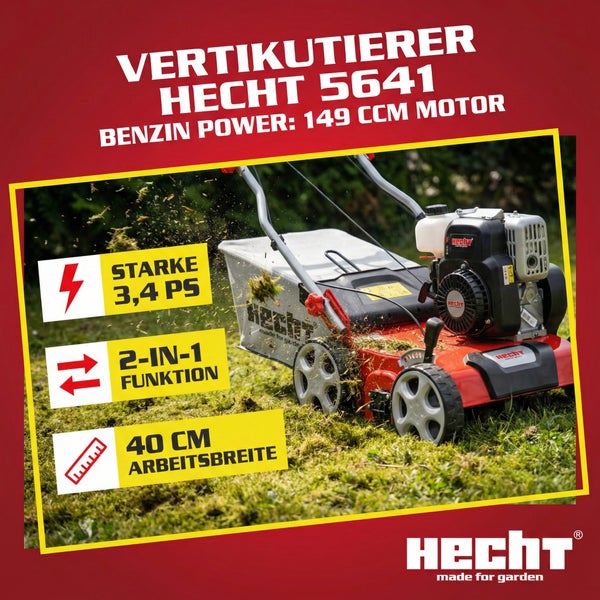 Hecht 5641 Vertikutierer mit 149 ccm Benzinmotor, 3,4 PS Leistung und 40 cm Arbeitsbreite