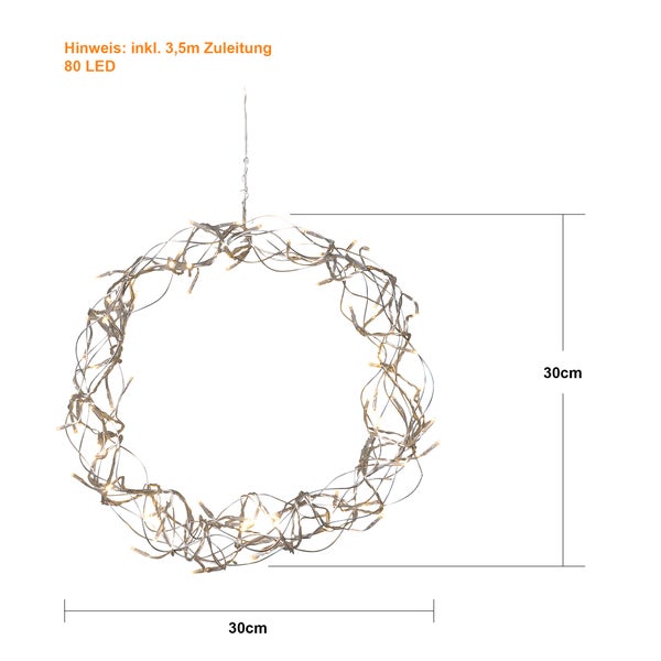 Dekorative LED-Hängeleuchte in Kranzform, Durchmesser 30 cm
