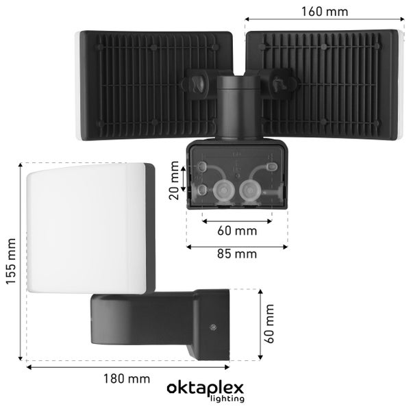 Cali Dos LED Strahler Außen 40W 2 Köpfe Flutlicht IP65 3000K warmweiß Außenbeleuchtung Außenstrahler anthrazit