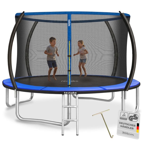 Rundes Gartentrampolin Tectake mit Sicherheitsnetz Leiter und T-Haken zur Montage für Kinder geeignet
