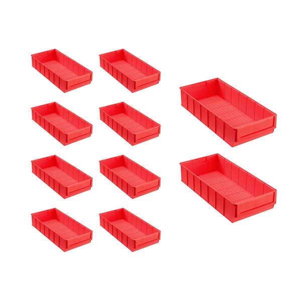 PROREGAL SparSet 10x Rote Indurstriebox 400 B HxBxT 8,1 x 18,3 x 40 cm 4,7 Liter Sortimentskasten
