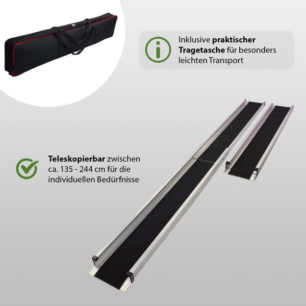 TRUTZHOLM 2 x Teleskoprampe 135 - 244 cm Traglast 272 kg Alu Rollstuhlrampe Antirutsch beschichtet m.Tasche