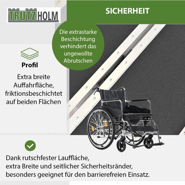 Trutzholm Logo. Rampe mit Rollstuhl für barrierefreien Zugang.