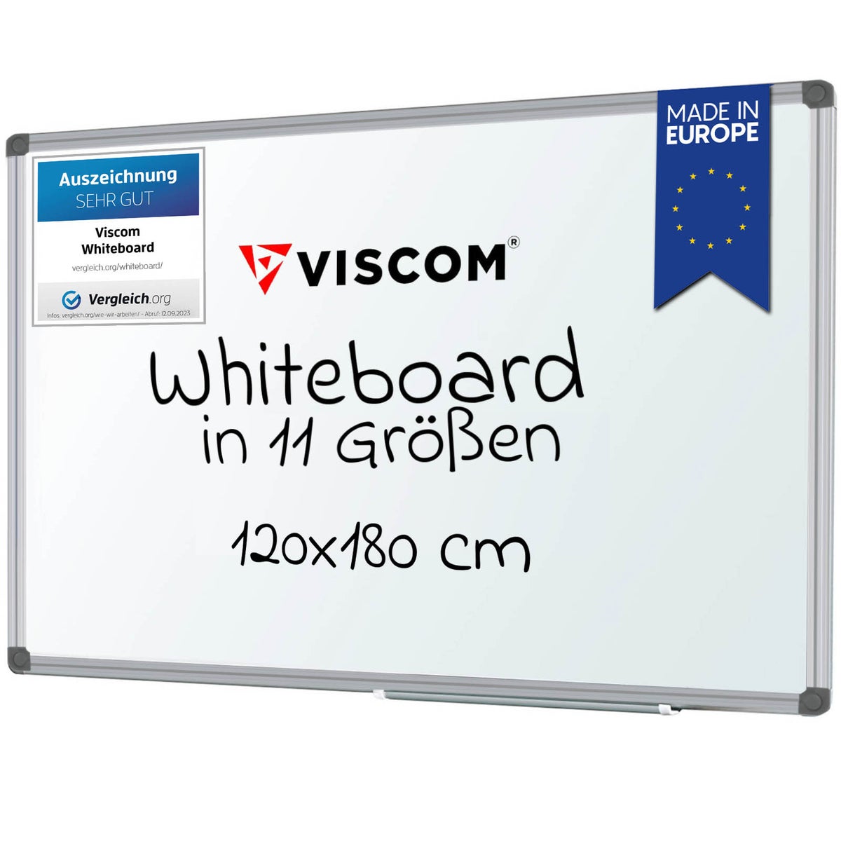 VISCOM Whiteboard magnetisch - 120 x 180 cm - Magnettafel für Büro &amp; Zuhause - Magnetwand, kratzfest &amp; beschreibbar - mit Aluminium-Rahmen - für Hoch- und Querformat