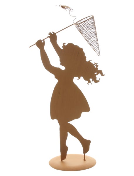 FRANK FLECHTWAREN|Figur Mädchen mit Netz, 22 x 11,5 x 51 cm, METALL