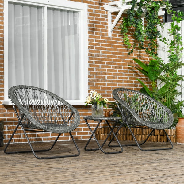 Outsunny Gartenmöbel-Set 3-tlg., Klappbar Gartengarnitur mit Couchtisch, 2 Stühlen, Balkonmöbel-Set mit Kissen, Gartensitzgruppe für Balkon, Terrasse, Grau