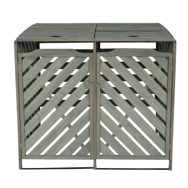 Doppel Mülltonnenbox aus Holz mit abschließbaren Türen