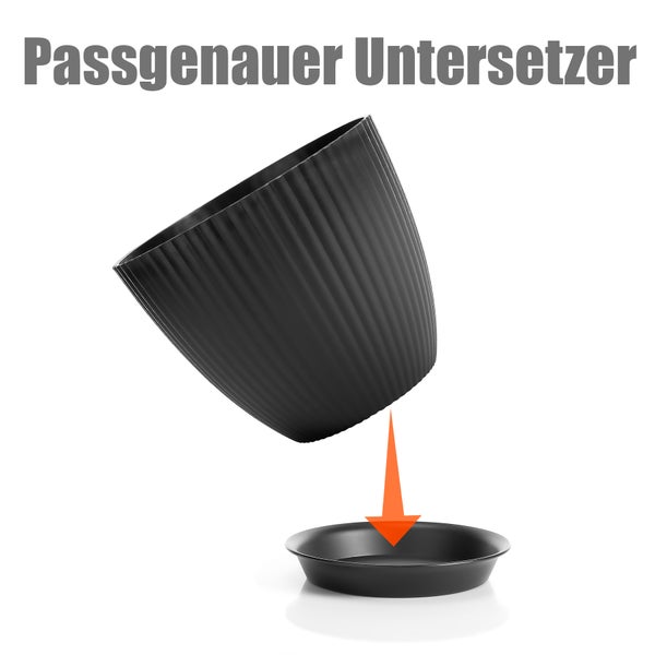 BigDean 8er Set Blumentopf in 8 verschiedenen Größen mit passenden Untersetzer Anthrazit – hochwertiger & wetterfester Pflanztopf – perfekt für Innen- & Außenbereich geeignet