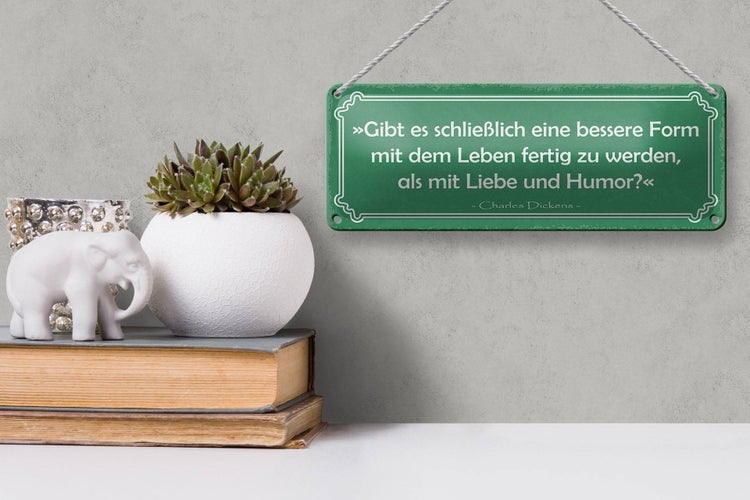 Blechschild Spruch 27x10cm mit Leben fertig werden mit Liebe und Humor