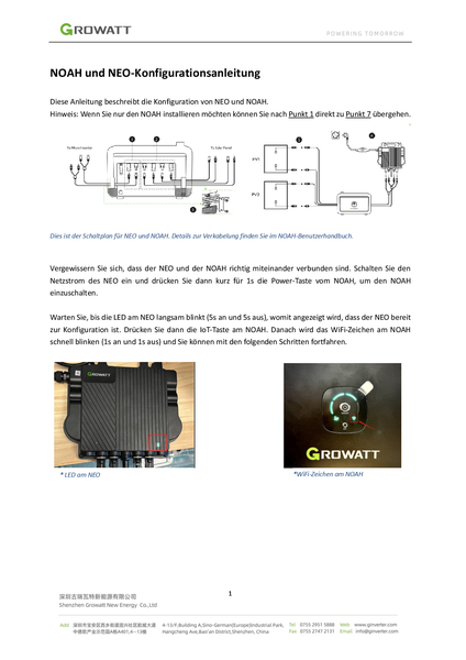Anleitung zur NOAH und NEO Konfiguration mit Schaltplan und LED sowie WLAN Zeichen am NOAH