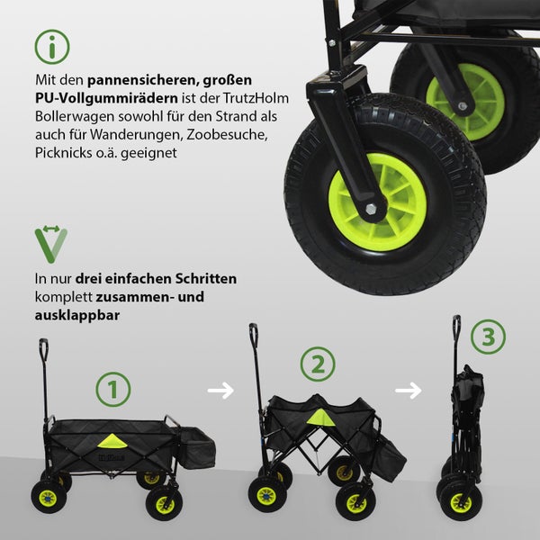TrutzHolm Bollerwagen mit pannensicheren Vollgummirädern und dreistufigem Faltmechanismus