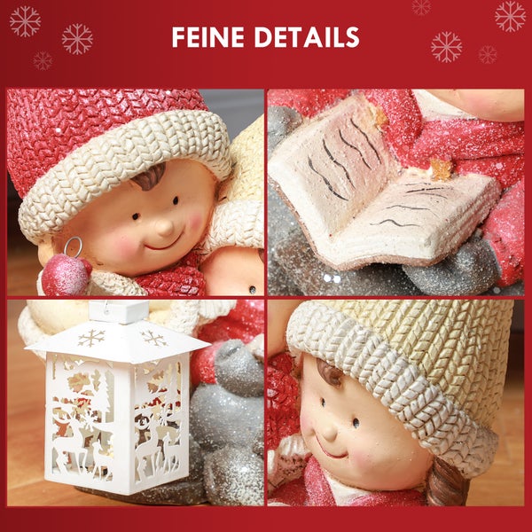 HOMCOM Weihnachtsdeko Figur, Weihnachtswichtel mit Buch und Laterne, 45 cm Weihnachtsfigur mit LED-Licht, Dekofigur zu Weihnachten, für In- und Outdoor
