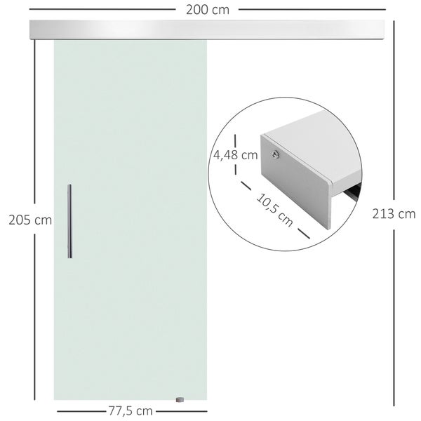HOMCOM Glasschiebetür Schiebetür Tür Zimmertür mit Griffstange einseitig satiniert 77,5 x 205 cm