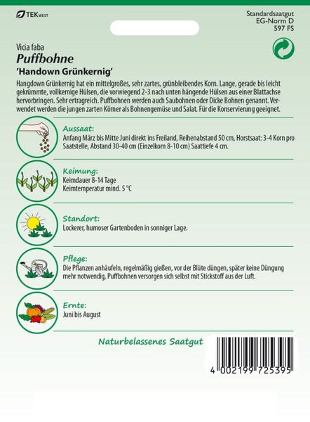 Puffbohne 'Handown Grünkernig' Saatgutpackung