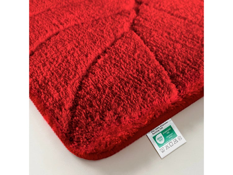 FLOORDIREKT Badematte Maris - Flauschiger Badvorleger mit Blattstruktur - Rot - 40 x 60 cm