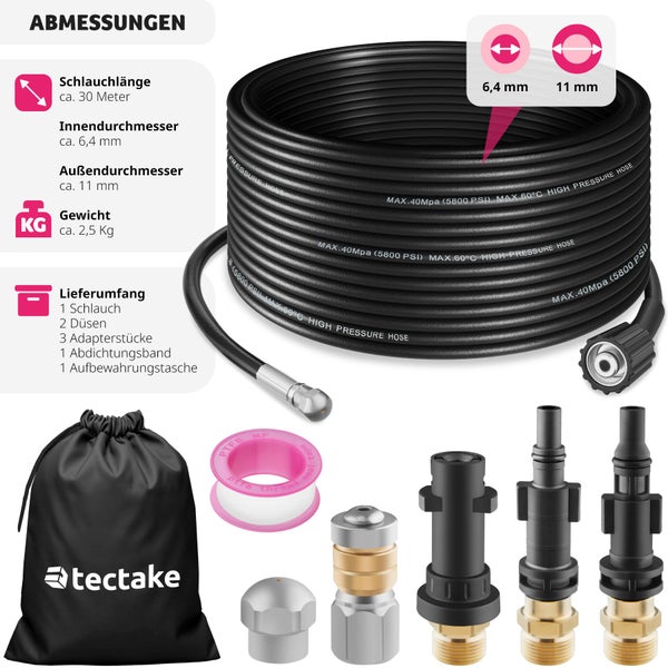 Rohrreinigungsschlauch-Set tectake  8-teilig, in 2 Größen inkl. Aufbewahrungsbeutel