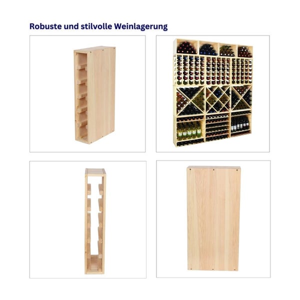 PROREGAL Modulares Weinregal Vincellar Mod HxBxT 60 x 12 x 30 cm Schmal Modul Für 6 Flaschen Massives Kiefernholz Natur