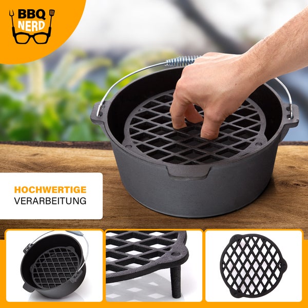 BBQ-Nerd Stapelrost aus Gusseisen Ø 22cm für 4,2L Topf | Einsatz zum Dampfgaren im Dutch Oven - Grillrost Feuerrost Untersetzer