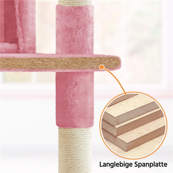 Detailaufnahme eines Katzenkratzbaums mit langlebiger Spanplatte