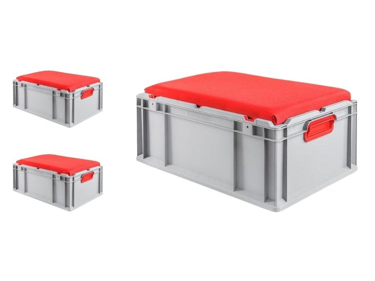 PROREGAL SparSet 3 x Eurobox NextGen Seat Box Rot HxBxT 26,5 x 40 x 60 cm 44 Liter Griffe Geschlossen Eurobehälter Sitzbox Transportbox
