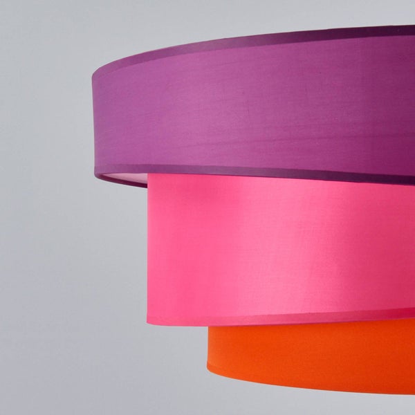 Lindby Textil Deckenleuchte rund 3 flammig, Ringe Deckenlampe Stoff Violett Pink Orange 3x E27 max. 60W ohne Leuchtmittel Schlafzimmerleuchte