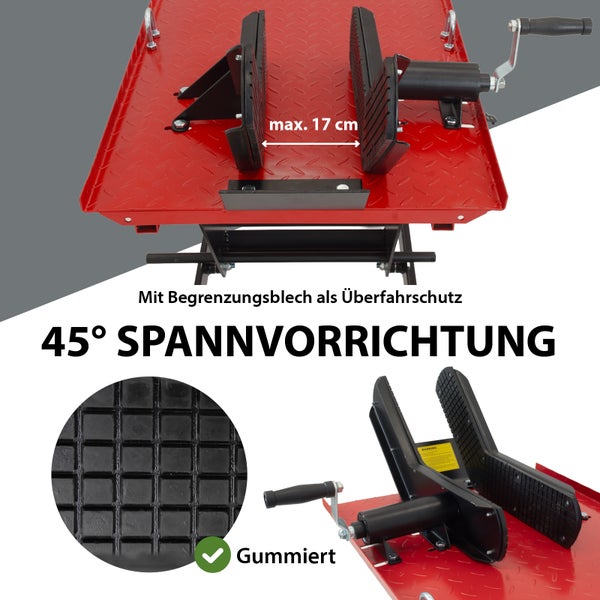Motorradwippe mit einer maximalen Reifenbreite von 17 Zentimeter und Gummierung