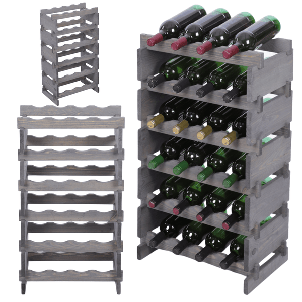 Weinregal VINOTECA FLEX PRO HxBxT 79x46x28cm 24 Flaschen auf 6 Ebenen Massives Kiefernholz Grau
