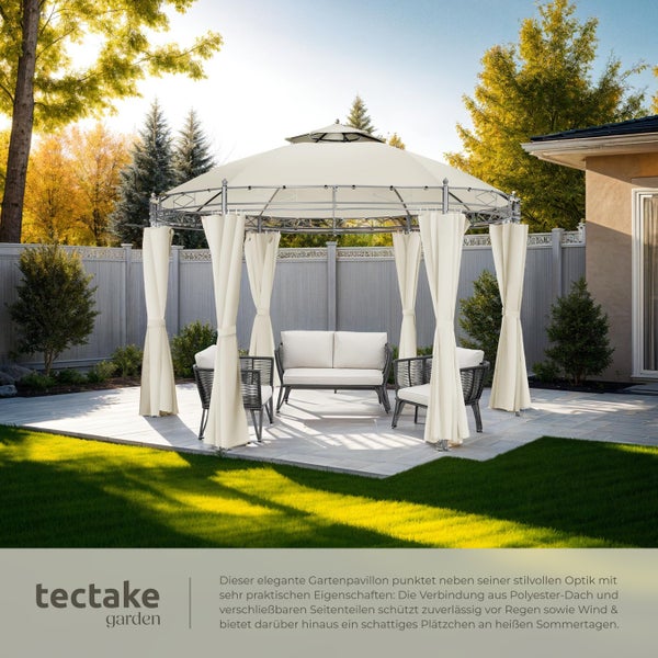Gartenpavillon tectake Siana inklusive Spannseilen und Heringen Ø 3,5 m creme