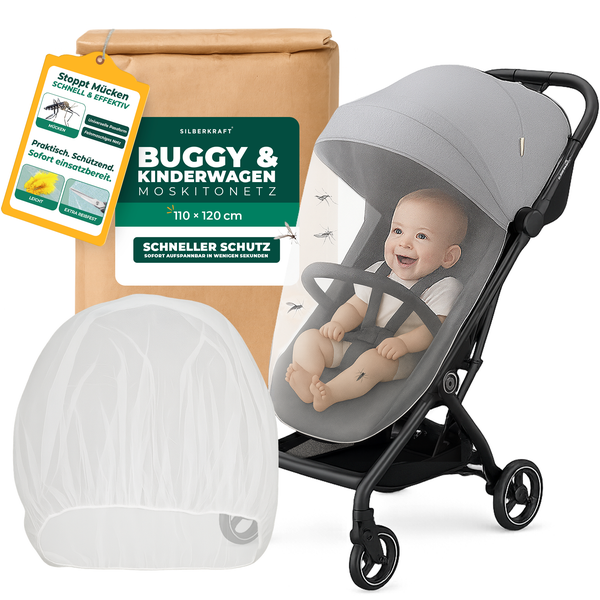 Moskitonetz für Buggy und Kinderwagen mit Baby