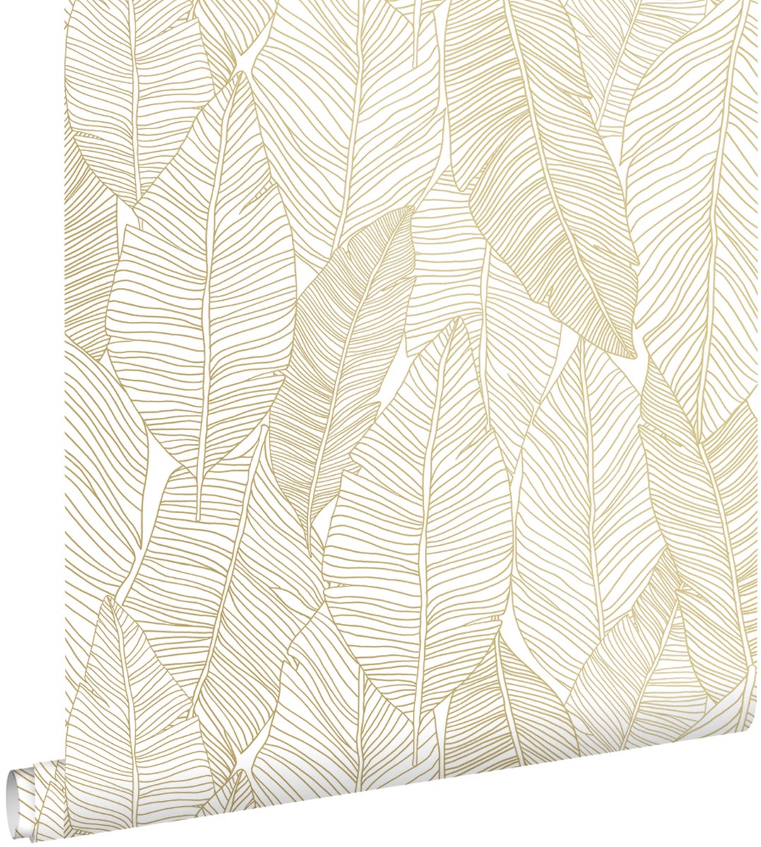 ESTAhome Tapete gezeichnete Blätter Weiß und Gold - 0,53 x 10,05 m - 139125