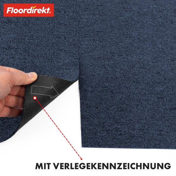 FLOORDIREKT Teppichfliese Moscow - Selbstliegend - 50 x 50 cm - Blau