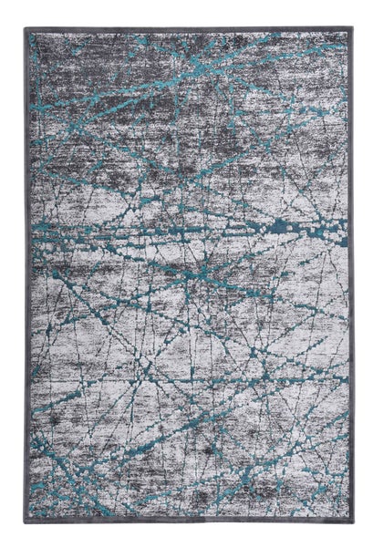 Moderner Kurzflorteppich Oreilia Silber/Türkis 75x150 cm