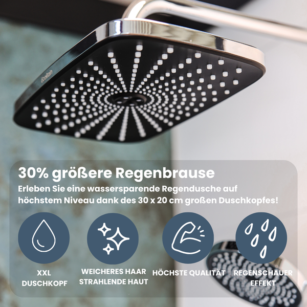 EcoRain 30% Wassersparender Regendusch-Duschset Melvin 30 CM - Handbrause 13 CM - Hoher Druck - Universell - Anti-Kalk Duschkopf - Chrom