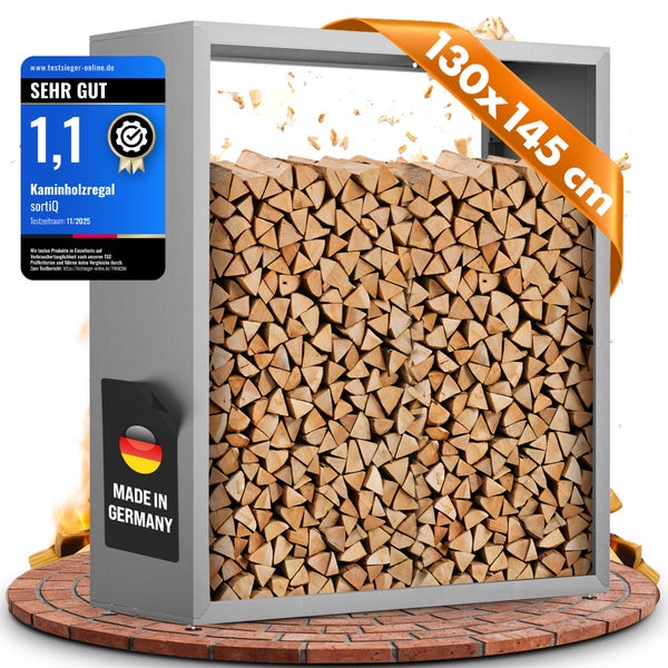 Kaminholzregal mit Holzscheiten, Größe 130x145 cm