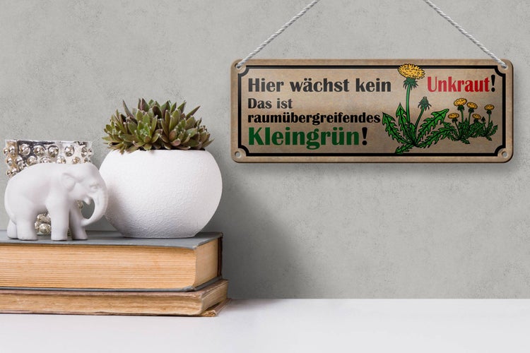 Blechschild Spruch 27x10cm wächst kein Unkraut kleingrün Dekoration