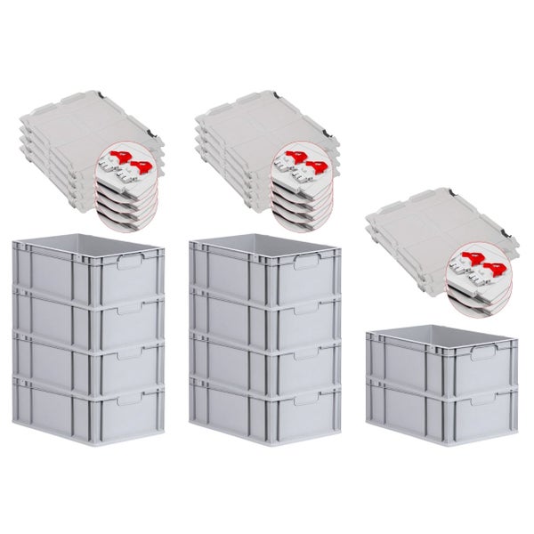 PROREGAL Spar Set 10x Eurobox Nextgen Economy Mit Scharnierdeckel & Roten Schiebeschnappverschlüsse Griffe Geschlossen HxBxT 22 x 40 x 60 cm 44 Liter