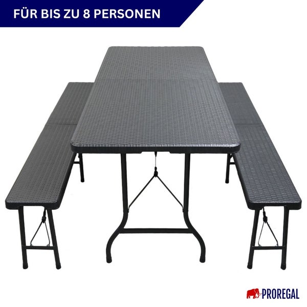 Gartentischgruppe für bis zu acht Personen mit Tisch und zwei Bänken