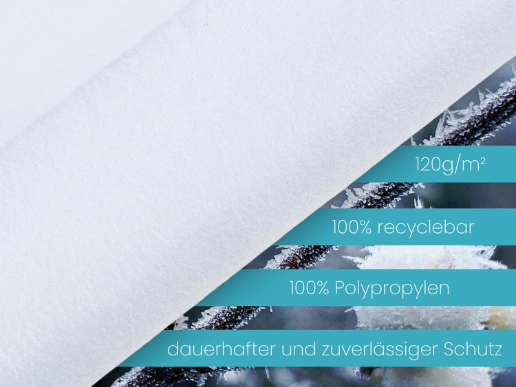 BioHelfer© Wintervlies, 120g/m², 1m x 5m, inkl. 3 Befestigungsbänder, Frostschutz für Pflanzen