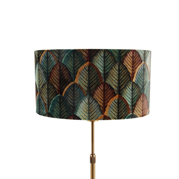 Stehleuchte mit Stoffschirm und Blattmuster