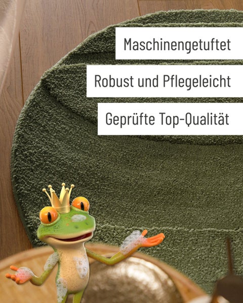 Maschinengetuftete Badematte mit Blattstruktur, robust, pflegeleicht, geprüfte Qualität, mit einem animierten Frosch.