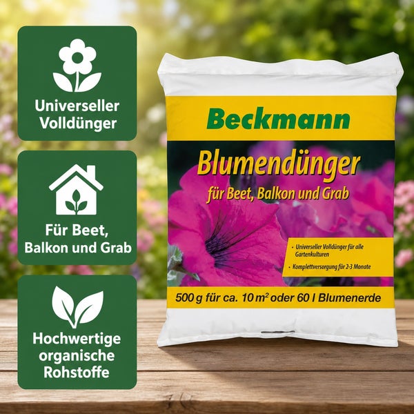 Beckmann Blumendünger für Beet Balkon und Grab 500 Gramm Packung universeller Volldünger für Blumen