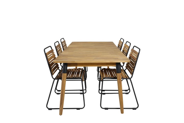 Julian Gartenset Tisch 100x210cm und 6 Stühle Bois schwarz, natur. 100 X 210 X 75 cm