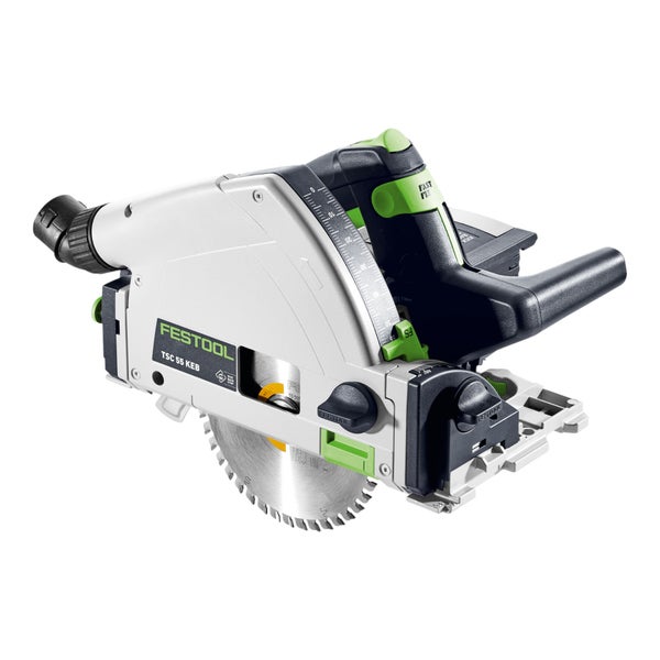 Festool Akku-Tauchsäge TSC 55 KEB mit Sägeblatt und Handgriff.