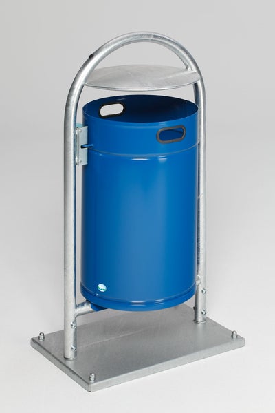 PROREGAL Robuster Rohrbogenständer Für Abfälle Mit Dach Mit Bodenplatte 60 Liter HxBxT 110 x 60 x 40 cm Verzinkter Stahl Blau