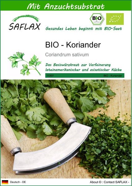 SAFLAX  - BIO - Koriander - Coriandrum sativum - 150 Samen - Mit keimfreiem Anzuchtsubstrat